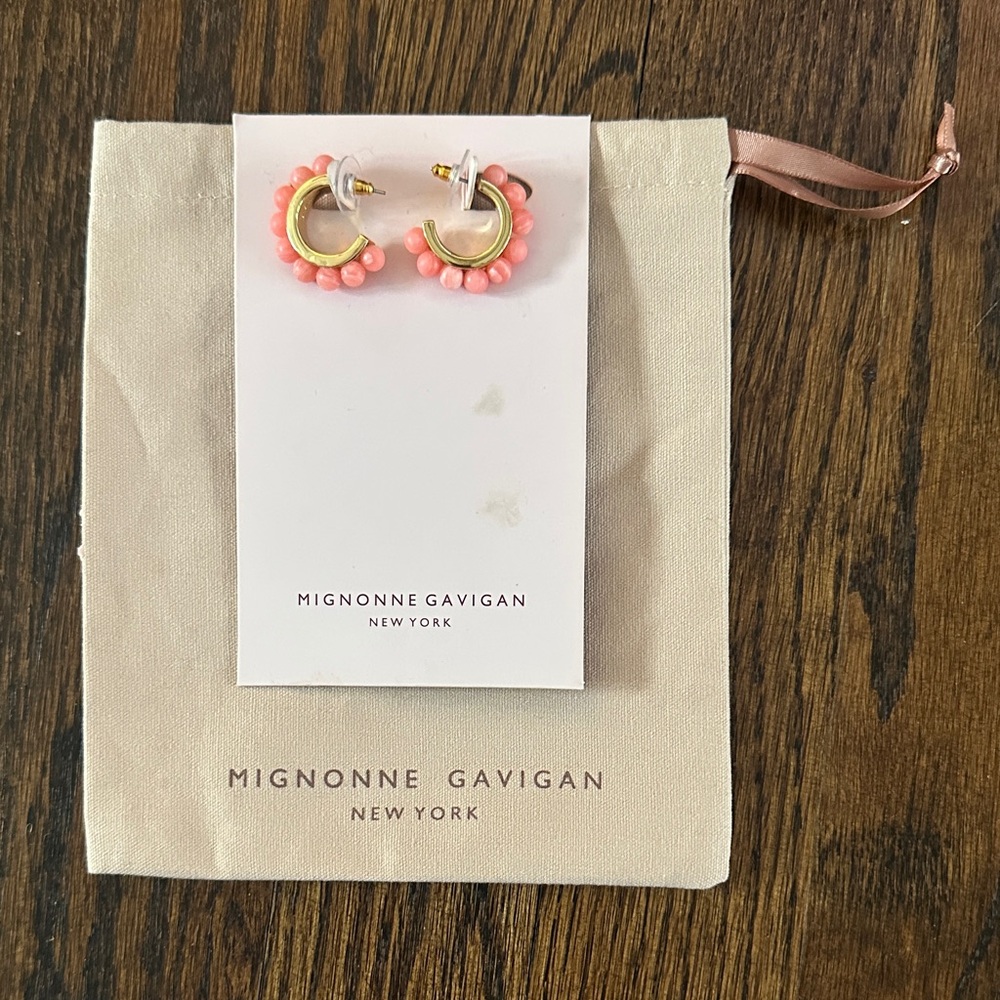 Mignonne Gavigan Coral and Gold Beaded Hoops